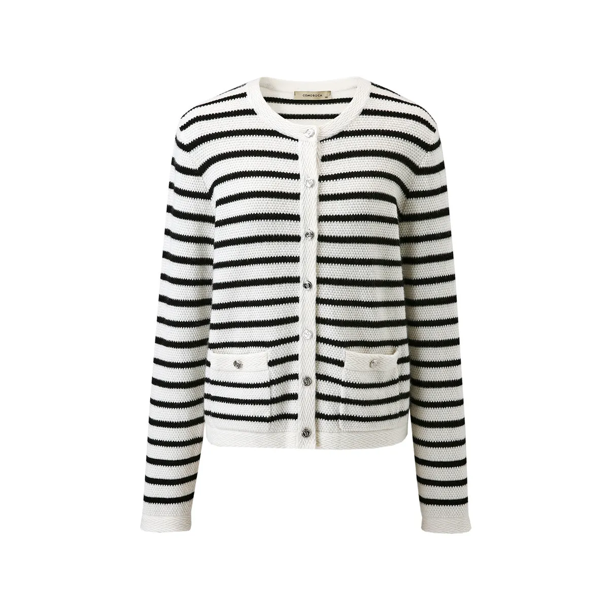 100% Cashmere Striped Button-Up Cardigan