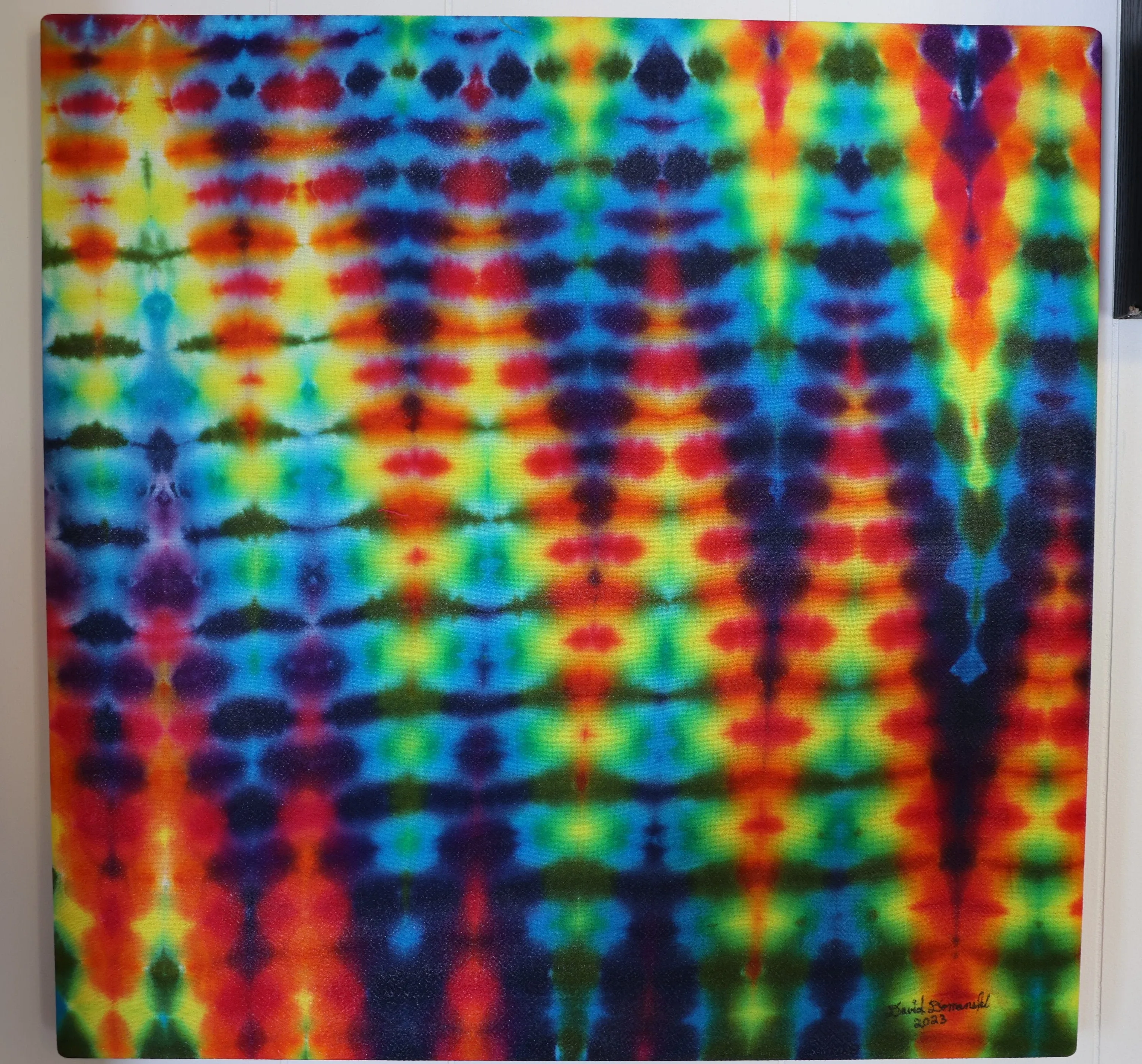 24"X24"X.75" Heatwave Tie Dye on a Square Panel of Calcutta Cotton Stretched onto 24"X24" Stretcher Bars