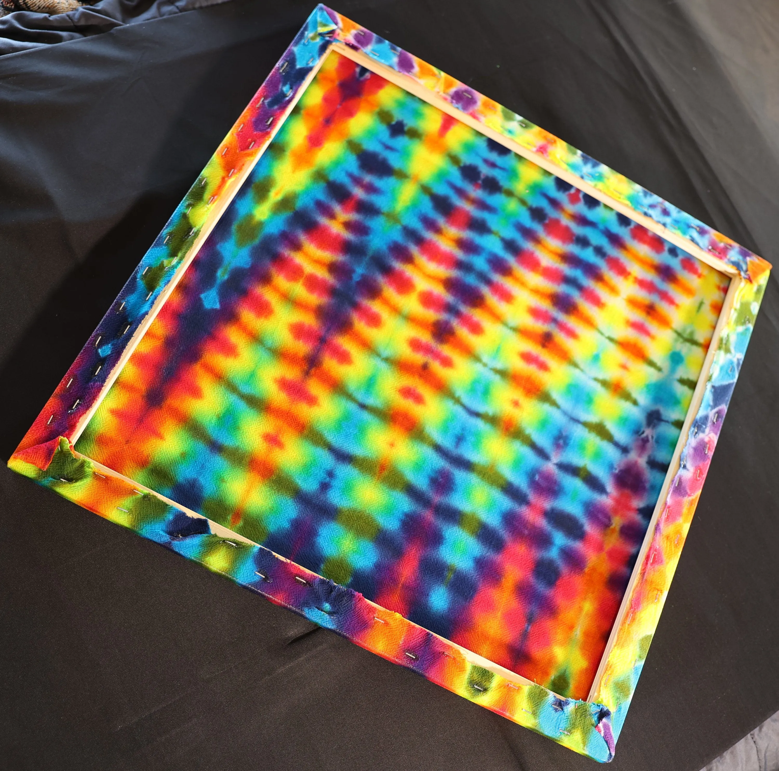 24"X24"X.75" Heatwave Tie Dye on a Square Panel of Calcutta Cotton Stretched onto 24"X24" Stretcher Bars