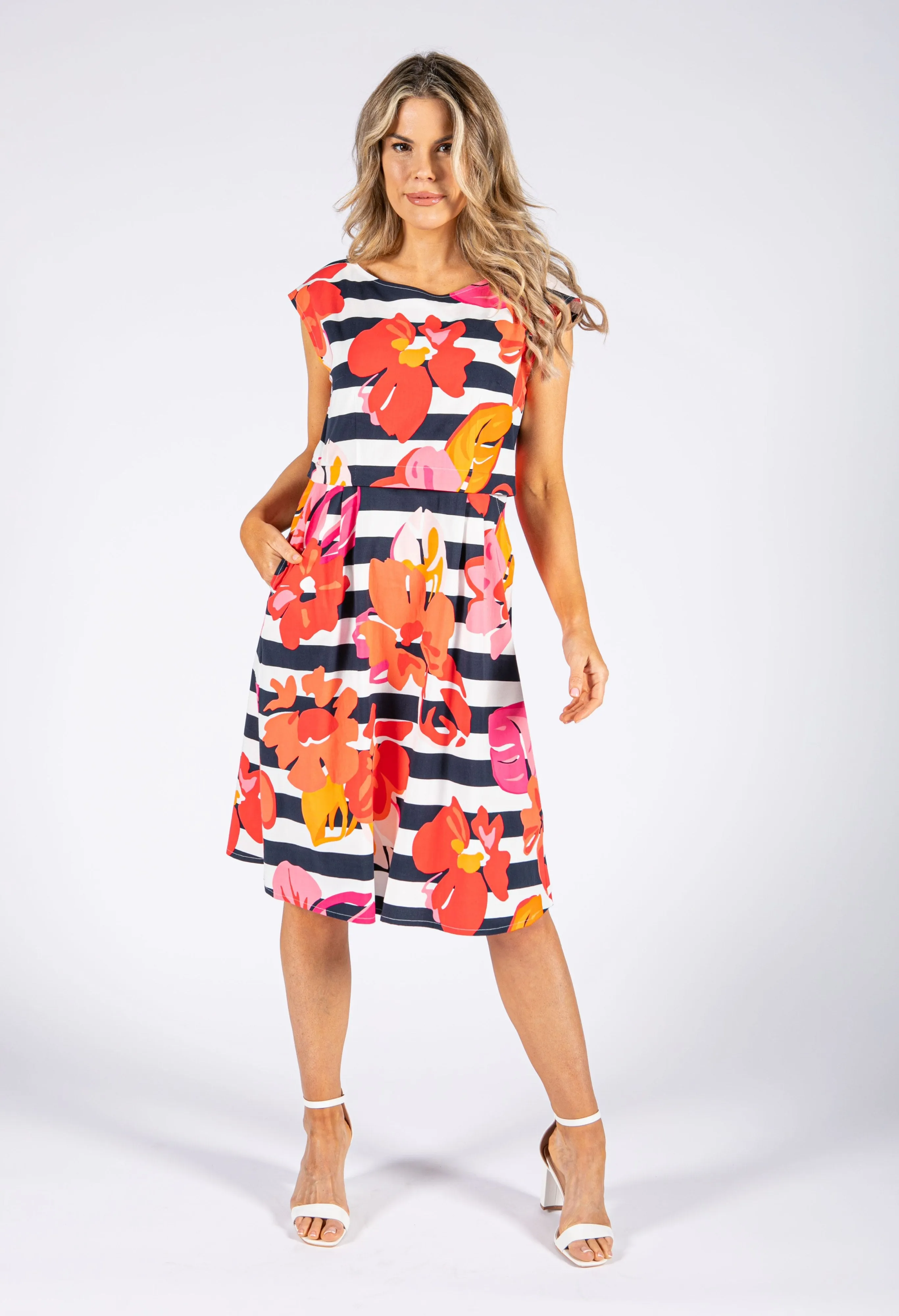 Abstract Floral Print Layered Style Dress