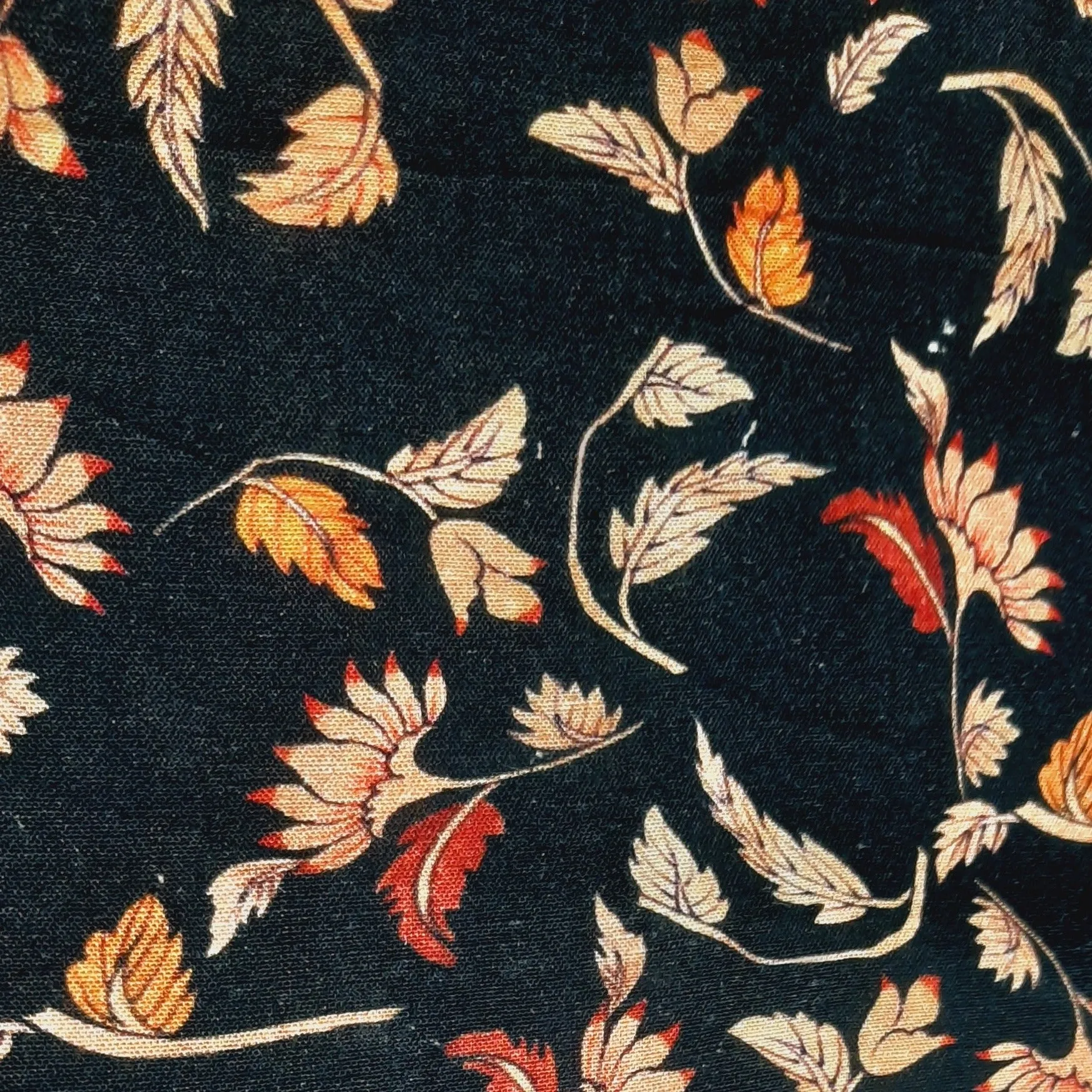 Black Leaf Print Cotton Linen Fabric