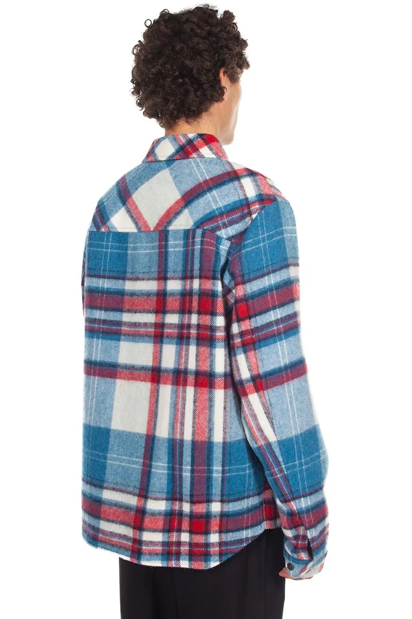 Blue Wool Check Half-Zip Anorak Shirt