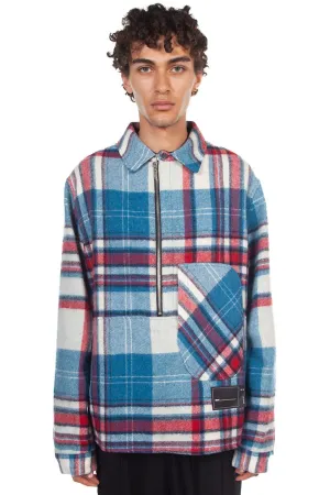 Blue Wool Check Half-Zip Anorak Shirt