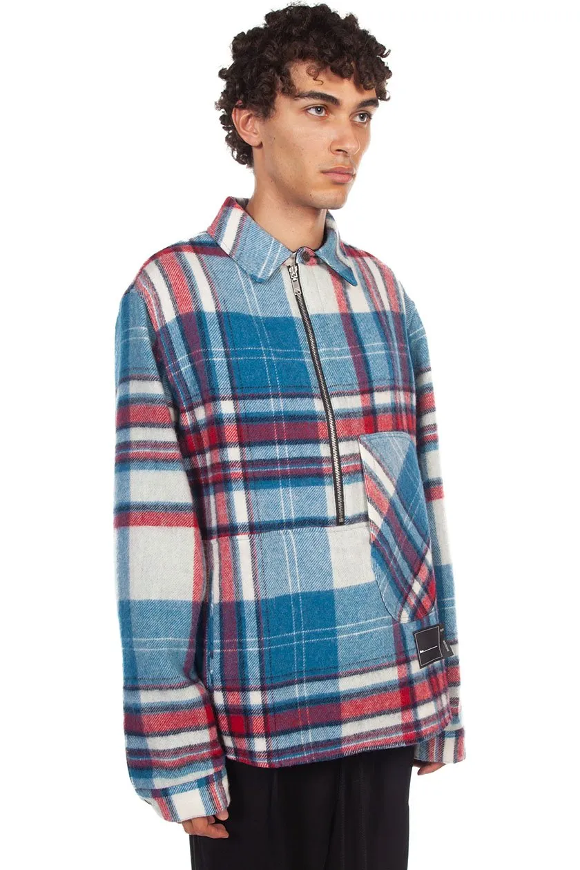 Blue Wool Check Half-Zip Anorak Shirt