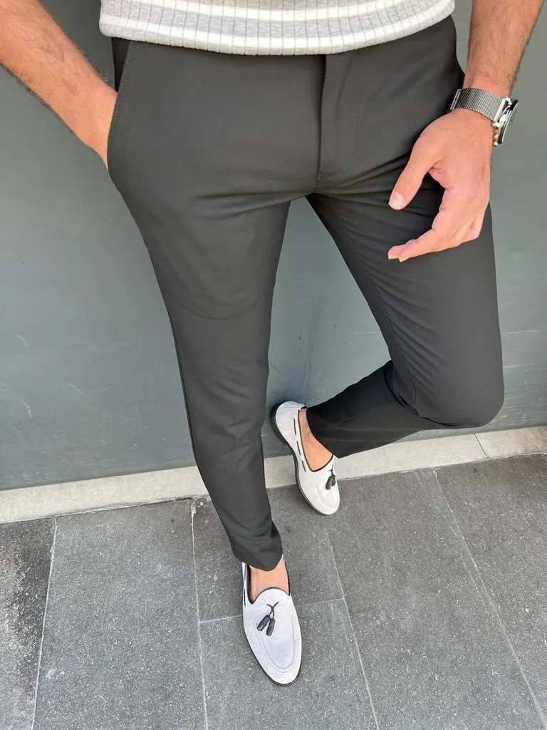 Bojoni Veneta Slim Fit Black Trousers