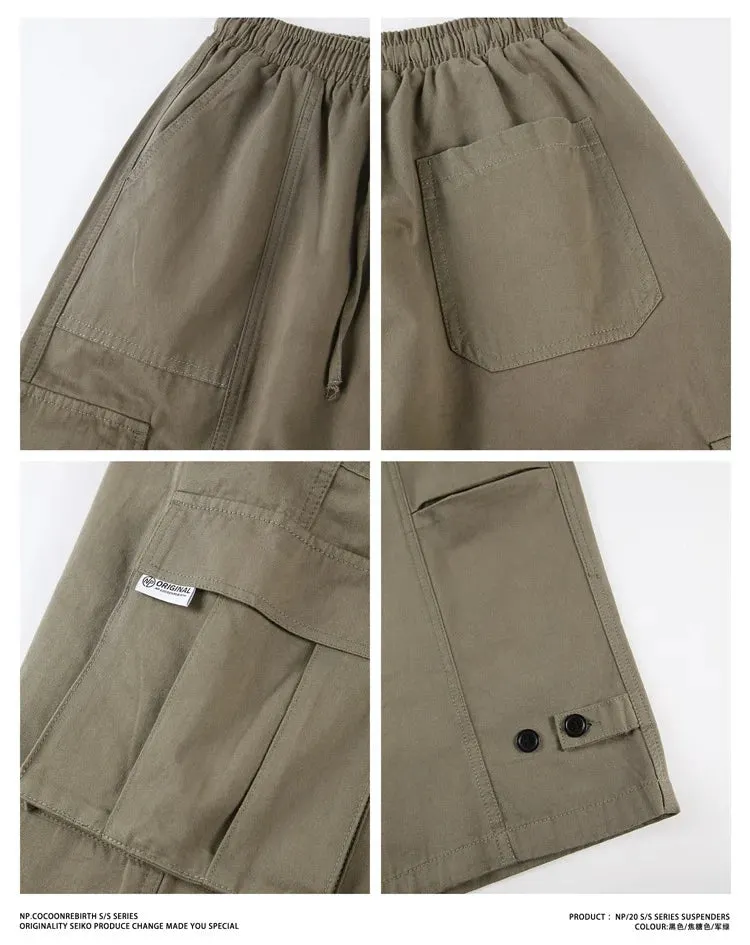 Casual Cargo Pants Men Baggy Wide-leg Cropped Work Trousers