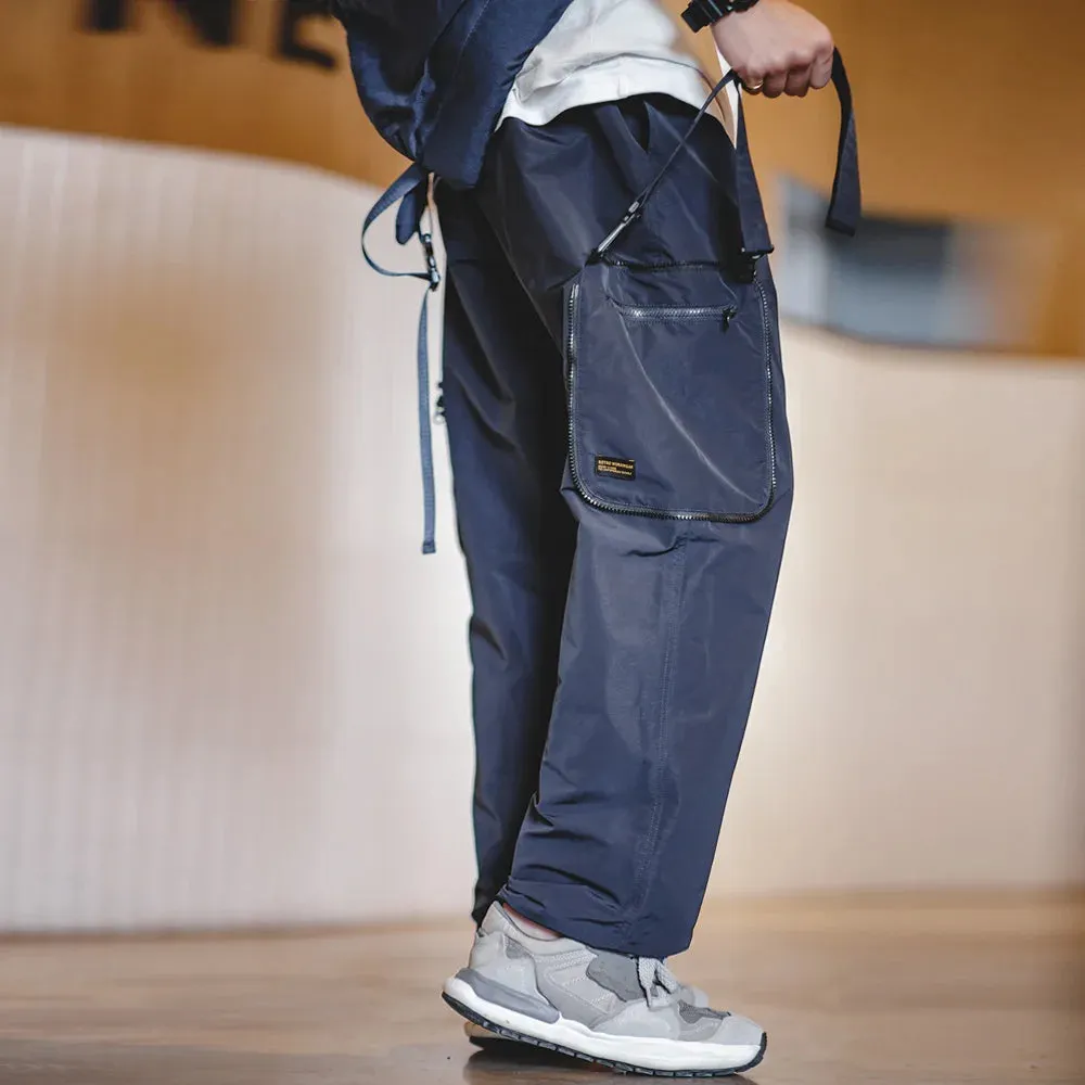 Casual Straight Pants Men's Loose Drawstring Deformable Wide Leg Trousers