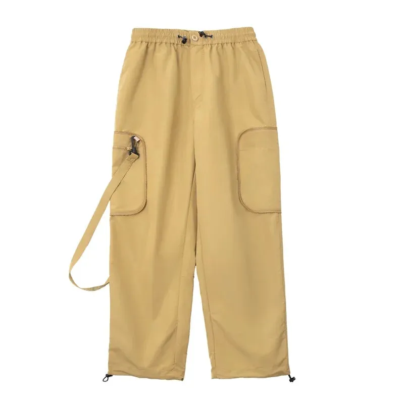 Casual Straight Pants Men's Loose Drawstring Deformable Wide Leg Trousers