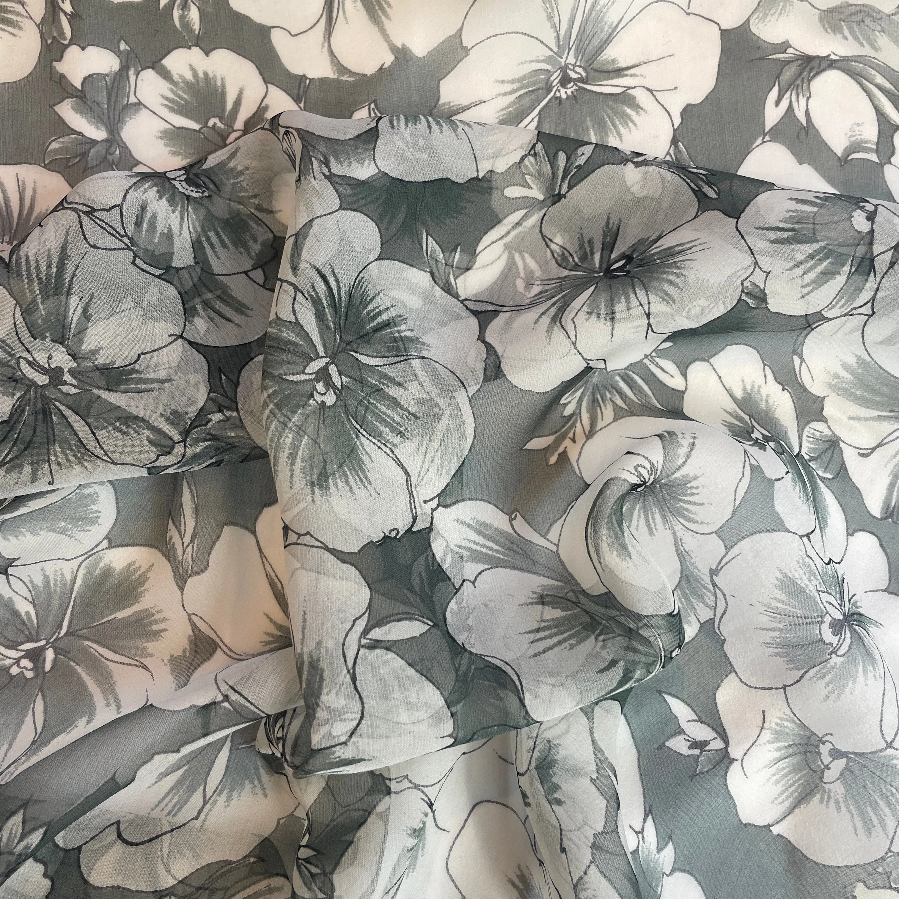 Charcoal poppy Silk Chiffon