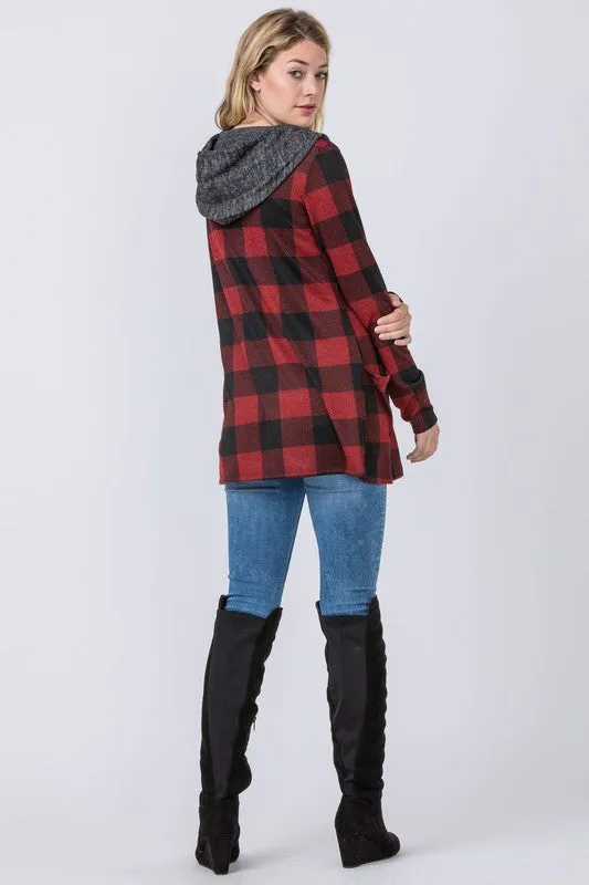 Checker Print Cardigan with Hood *Online Only*