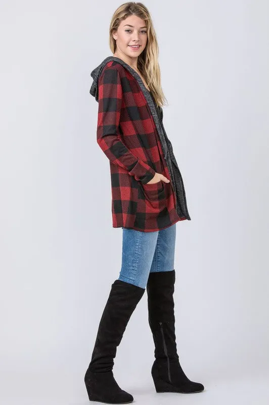 Checker Print Cardigan with Hood *Online Only*