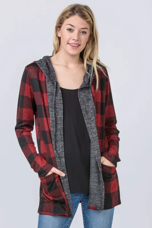 Checker Print Cardigan with Hood *Online Only*