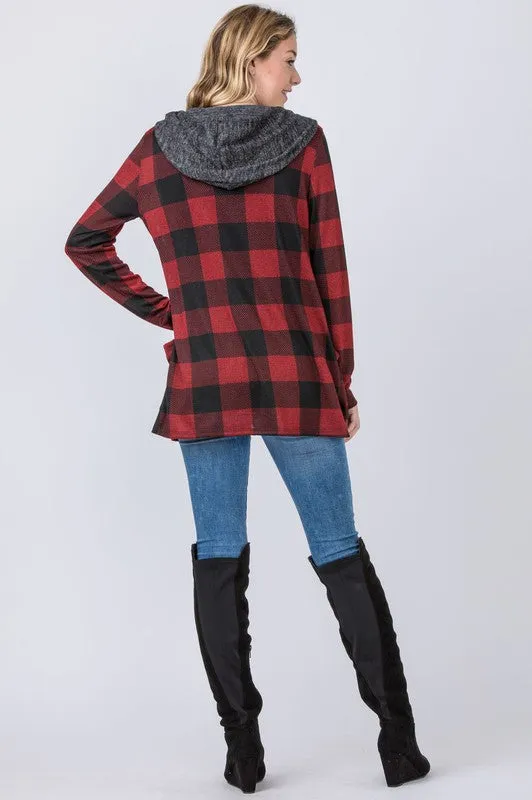 Checker Print Cardigan with Hood *Online Only*