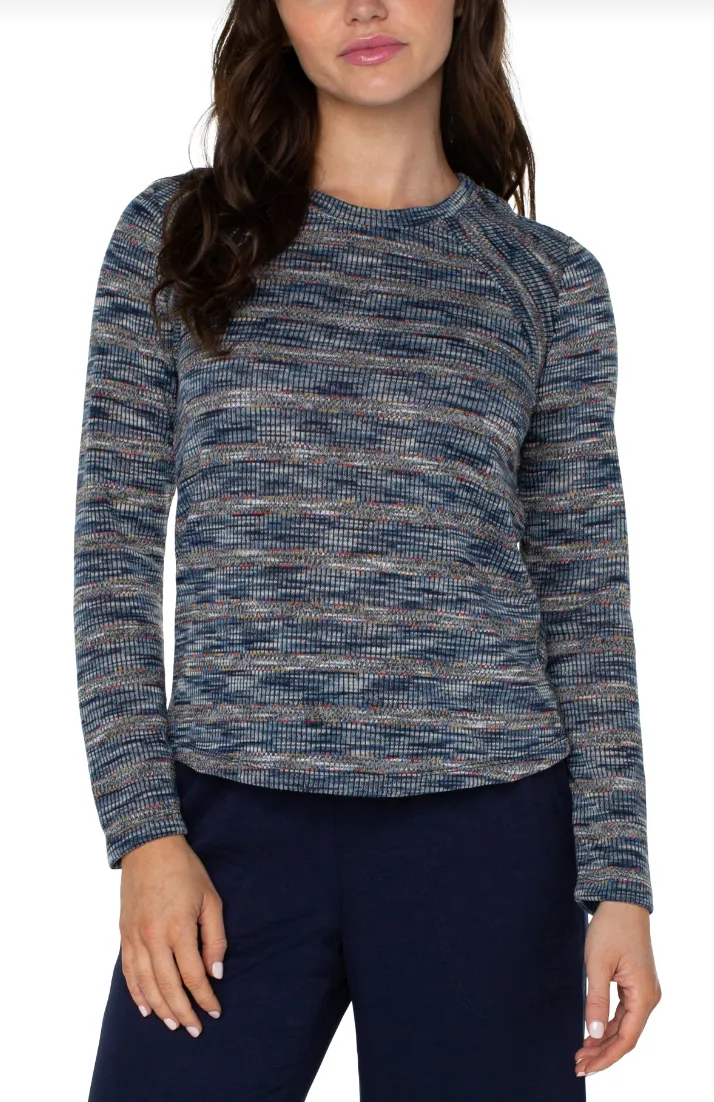 Crew Neck Long Sleeve Knit Top W/Mitering