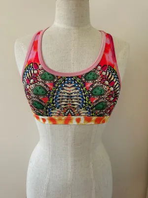 Cropped racer back top cheetah bouquet