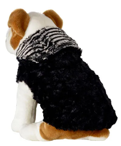 Dog Coat, Reversible - Luxury Faux Fur in Tipsy Zebra with Cuddly Fur in Black (Only One 3XL Left!)