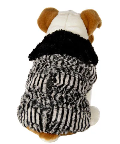 Dog Coat, Reversible - Luxury Faux Fur in Tipsy Zebra with Cuddly Fur in Black (Only One 3XL Left!)