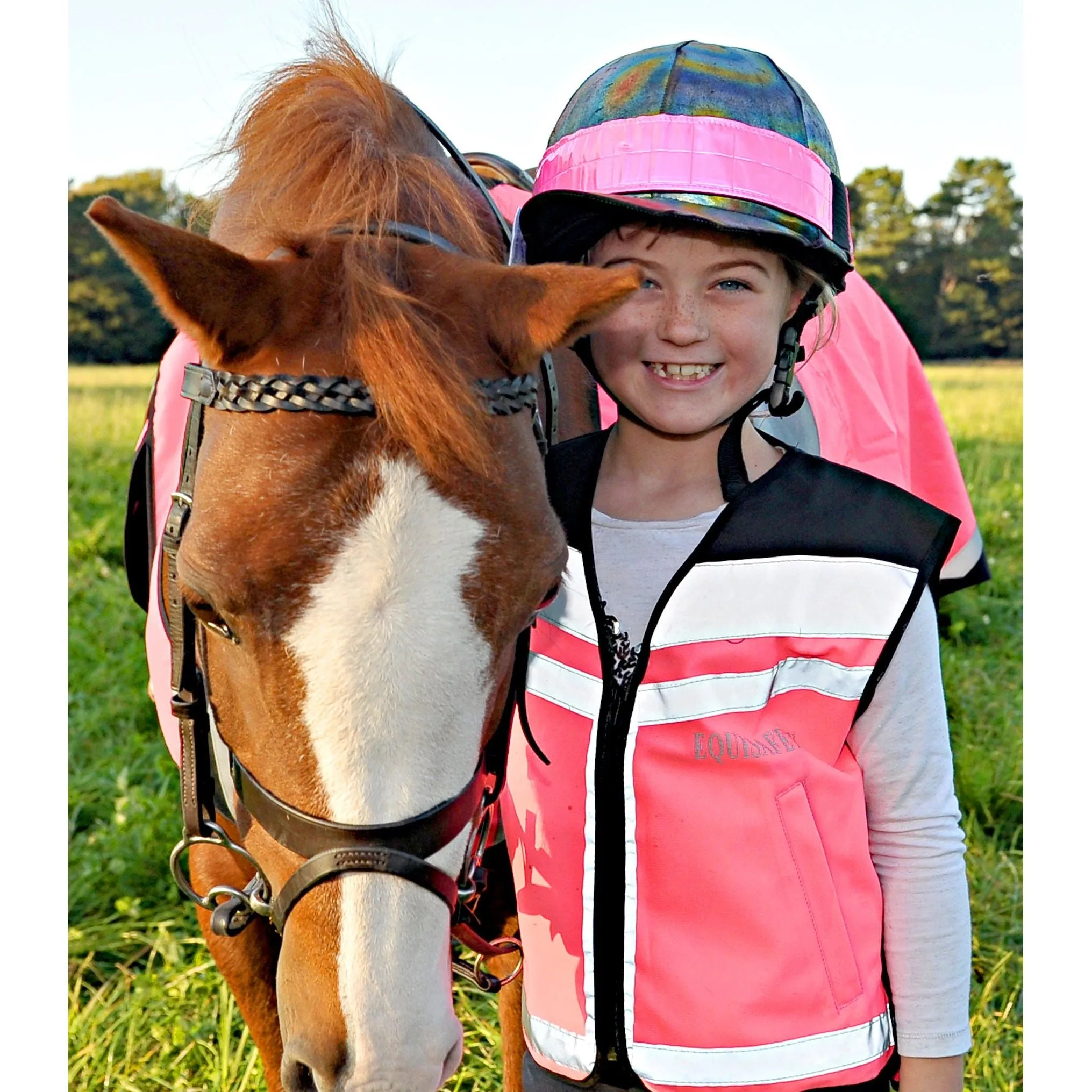 Equisafety Reflective Air Waistcoat Pink - CAUTION YOUNG HORSE