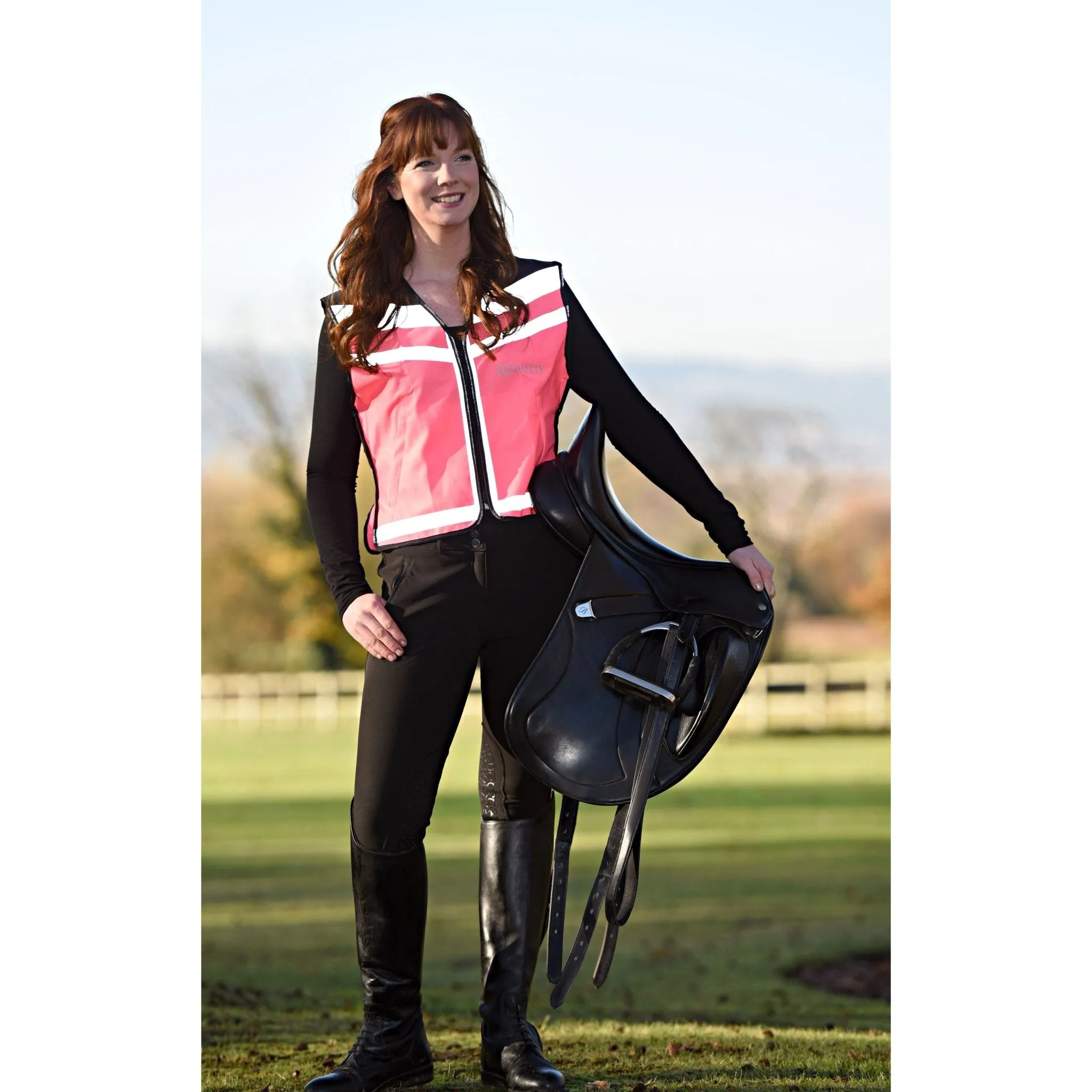 Equisafety Reflective Air Waistcoat Pink - CAUTION YOUNG HORSE