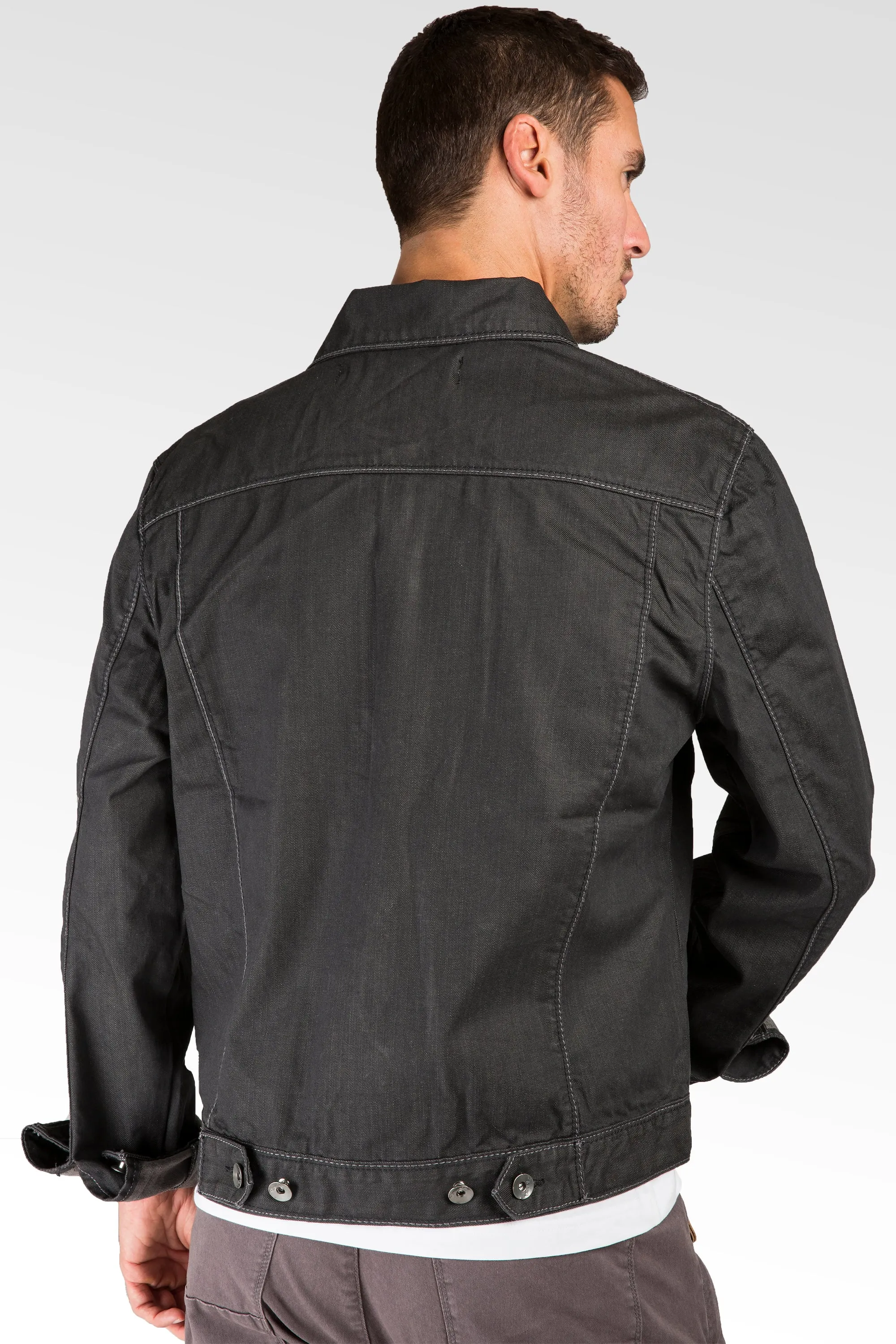 Espresso Coated Dark Gray Premium Denim Trucker Jacket Rugged Retro Wash