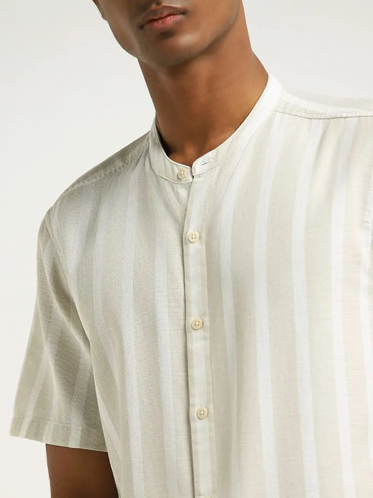 ETA Cream Striped Cotton Resort Fit Shirt