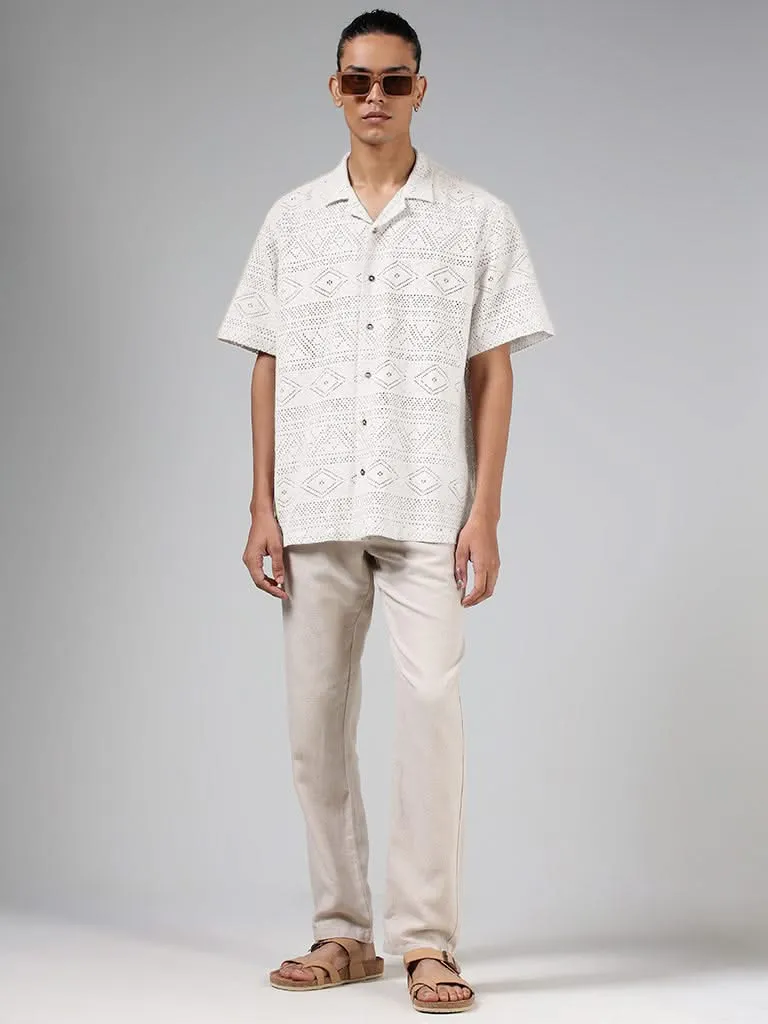 ETA Off White Geometric Mesh Cotton Relaxed-Fit Shirt