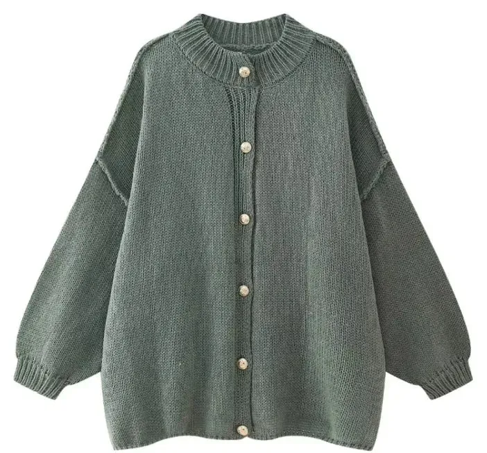 French Fashion Loose Round Neck Cardigan Sweater