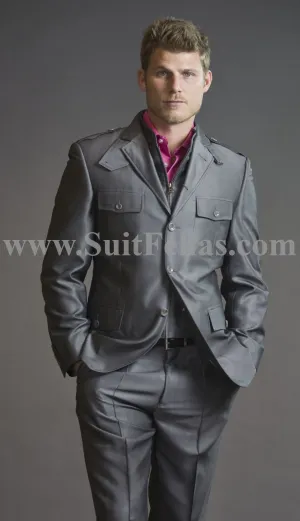 Giovanni Testi Grey Semi Casual Suit with Patch Pockets COR-3064