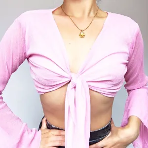 GLITTER BELL SLEEVES WRAP FRONT TIE TOP