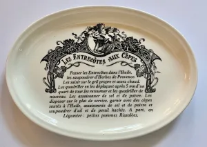 Les Entrecôtes Aux Cépes Cow Bovine Black Transferware Platter French Advertising