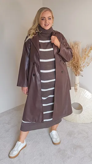 Lindsay Brown Pu Trenchcoat