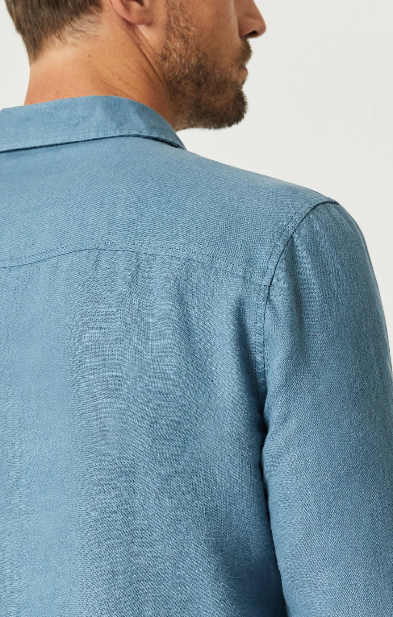 LINEN BUTTON-UP SHIRT IN BLUESTONE