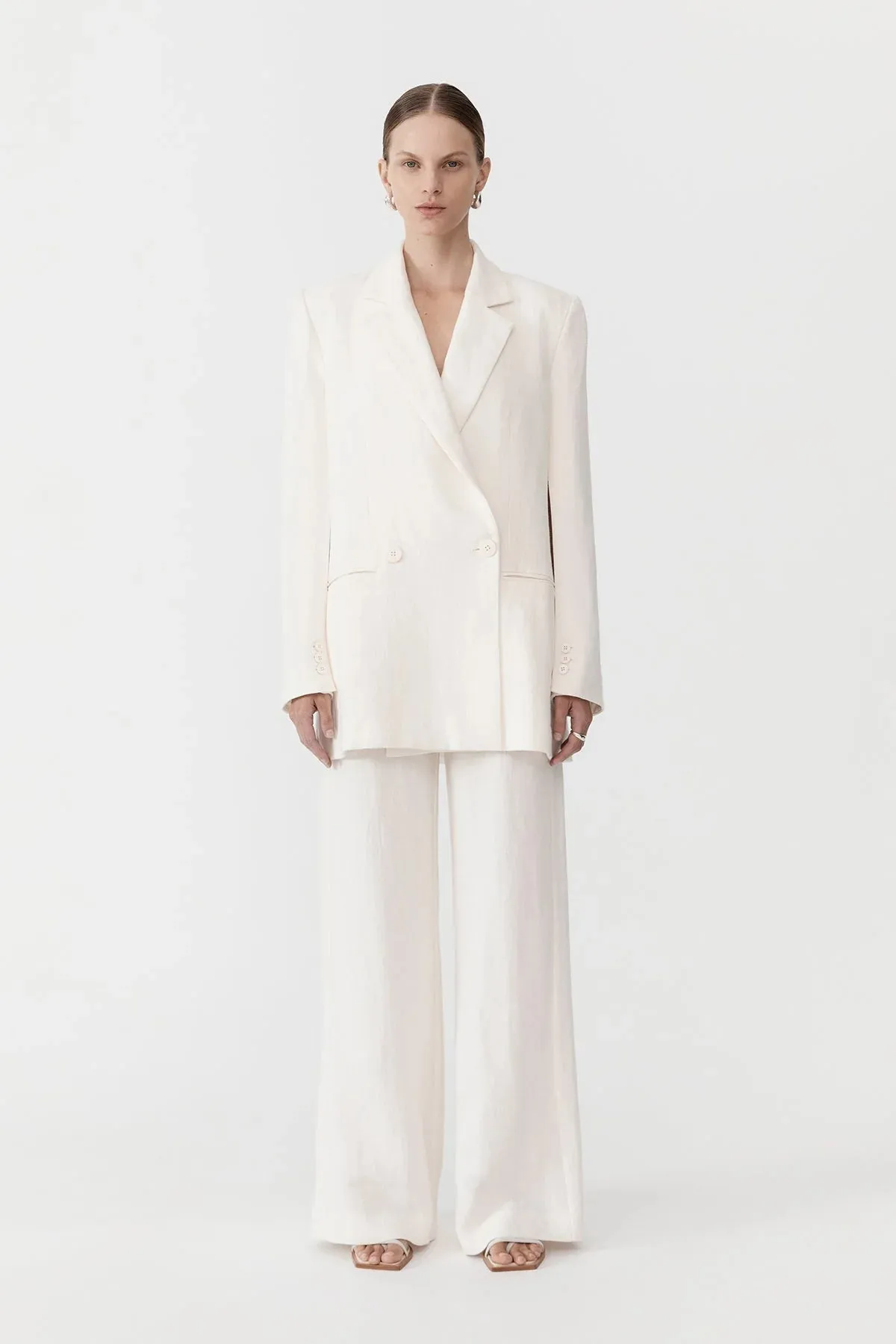 LINEN SPLIT SLEEVE BLAZER - IVORY