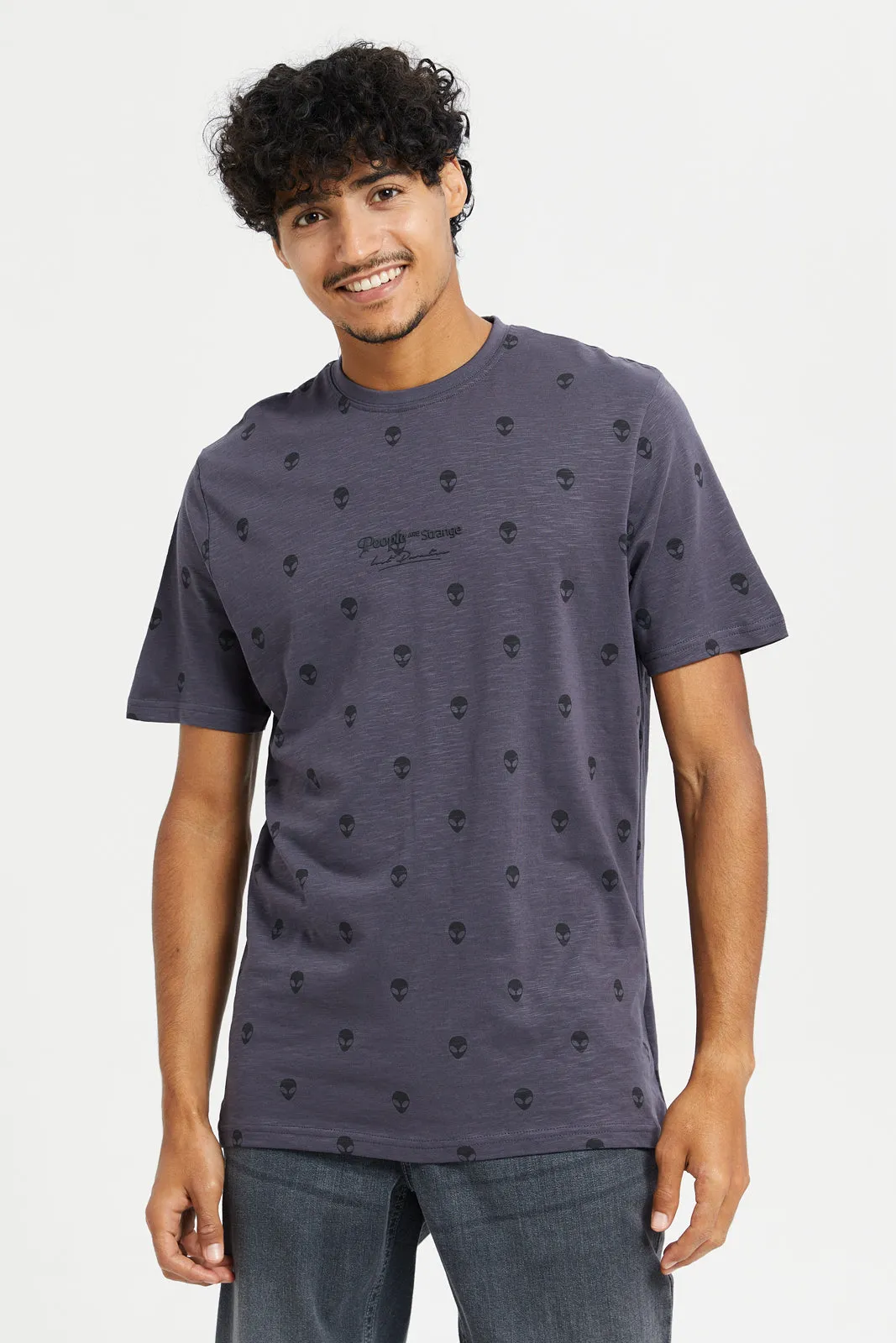 Men Charcoal Printed Short Sleeve T-Shirt