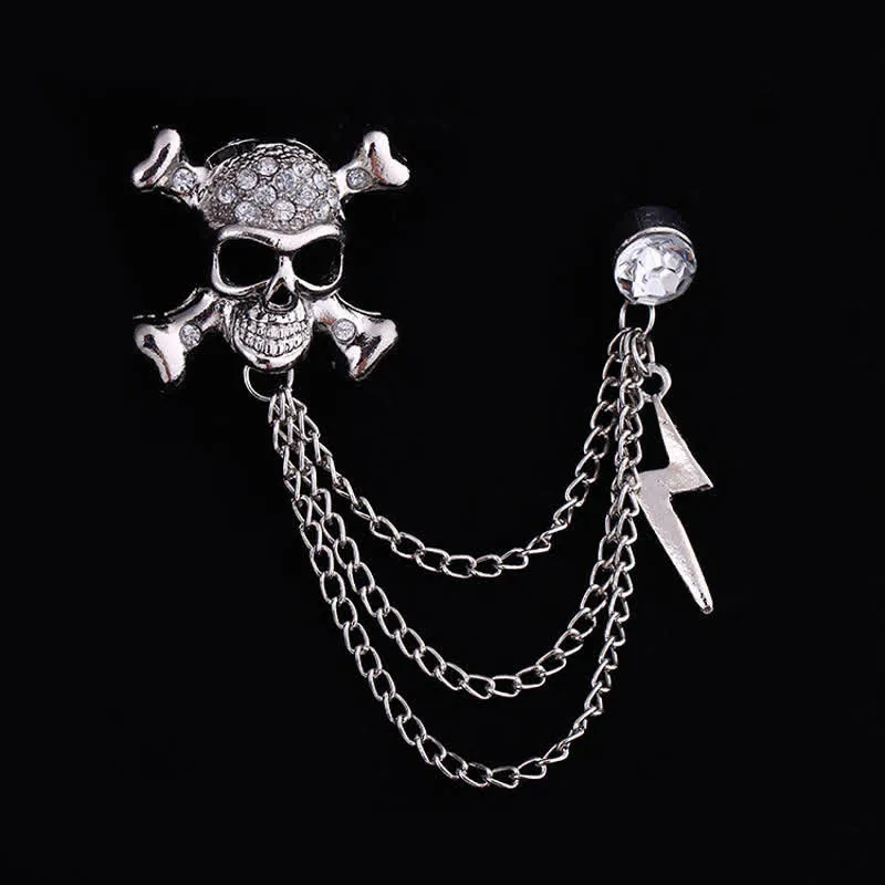 Men's Gothic Skull Lightning Chain Brooch