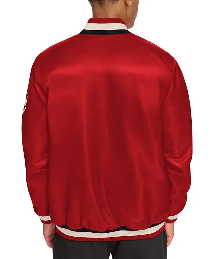 Men's Satin Regular Fit Varsity Bomber Jacket Starter, Red/Black