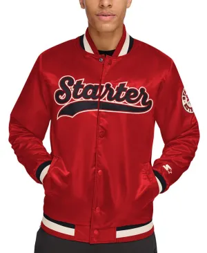 Men's Satin Regular Fit Varsity Bomber Jacket Starter, Red/Black