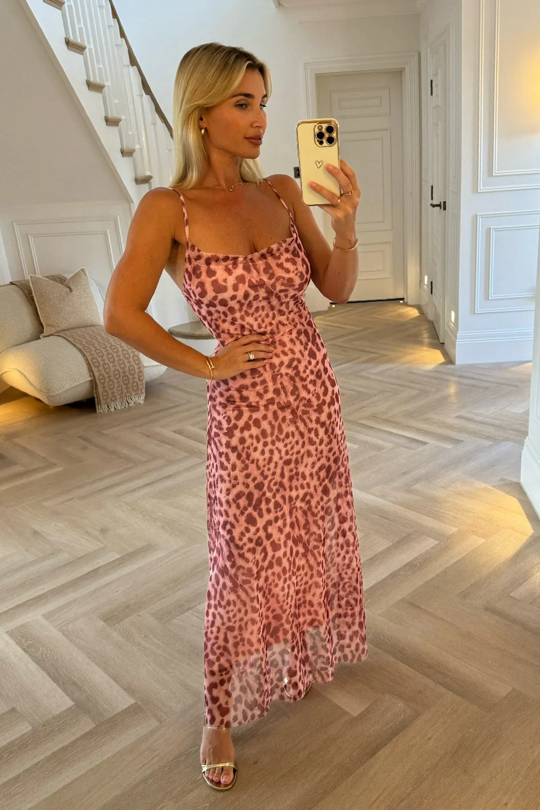 MESH STYLE ROSE LEOPARD MAXI DRESS