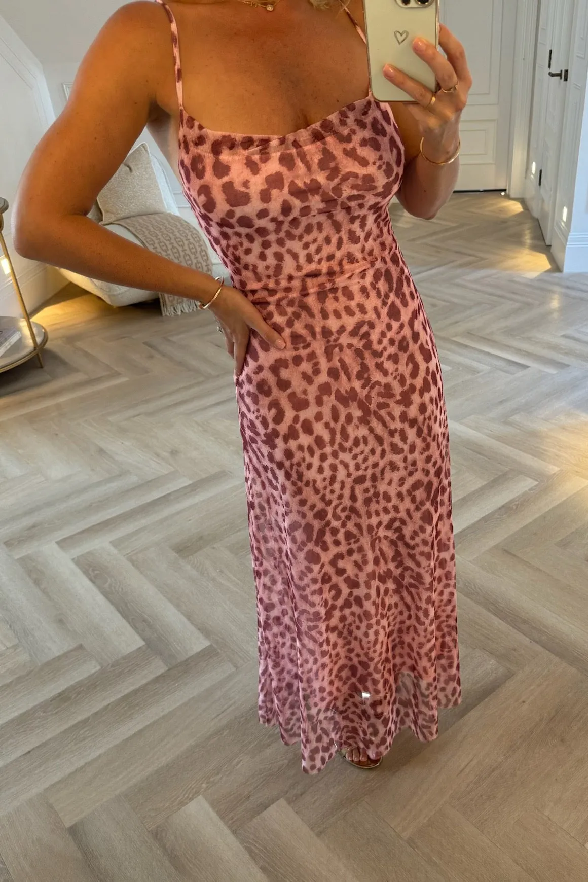 MESH STYLE ROSE LEOPARD MAXI DRESS