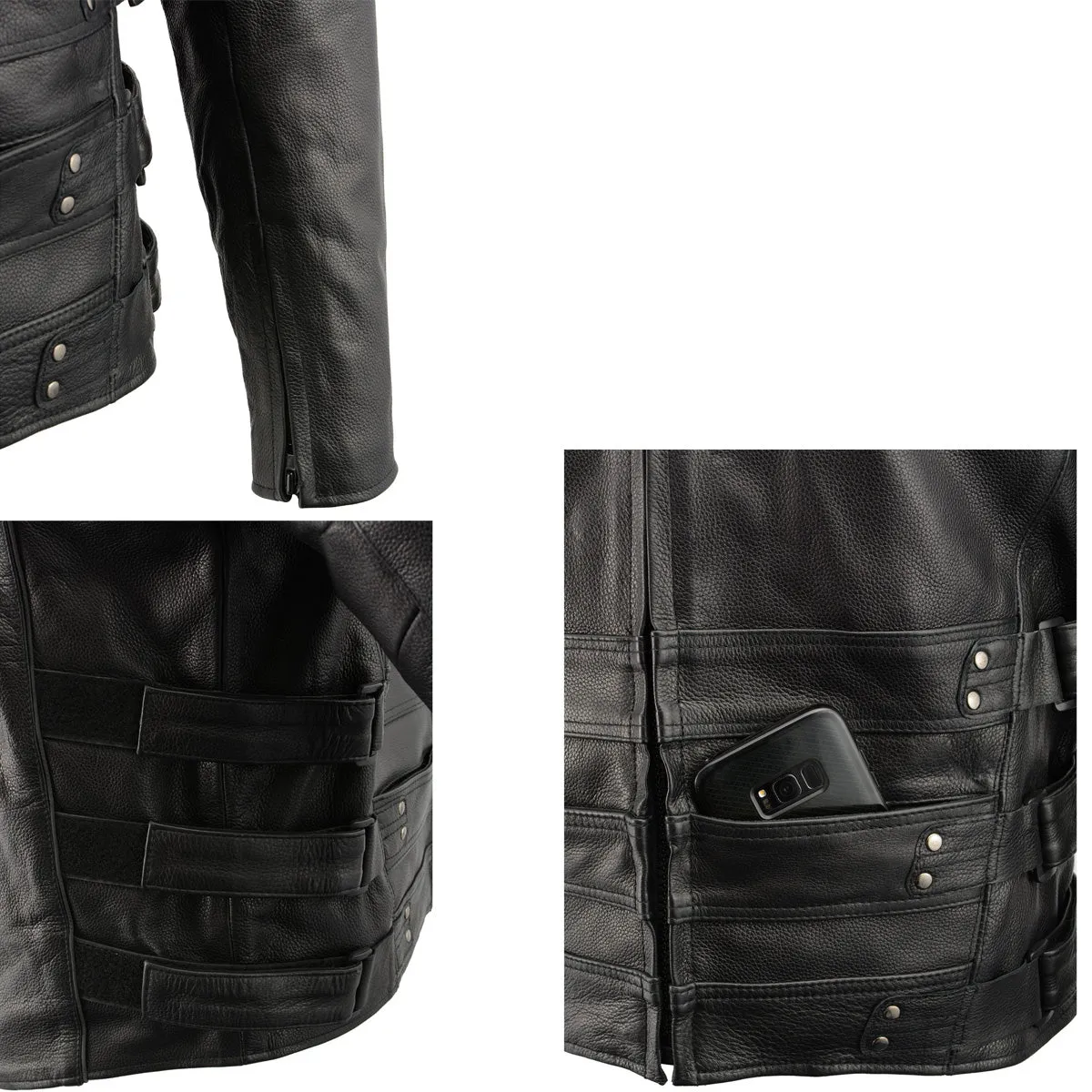 Milwaukee Leather MLM1505 Men's 'Assault Racer' Black Leather Jacket with Triple Side Straps