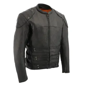 Milwaukee Leather MLM1505 Men's 'Assault Racer' Black Leather Jacket with Triple Side Straps