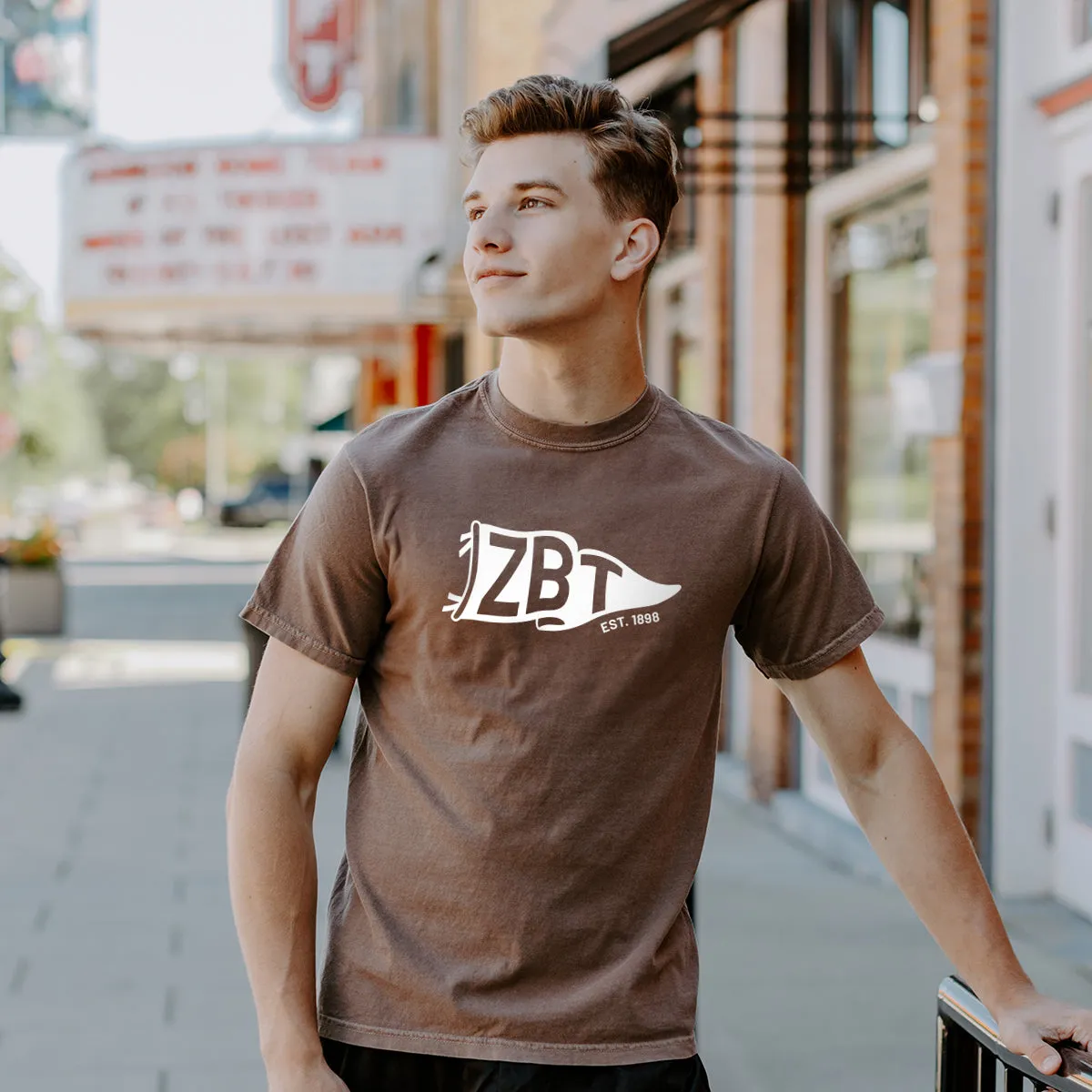 New! ZBT Comfort Colors Brown Pennant Short Sleeve Tee