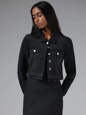 Nuon Black Cropped Denim Jacket