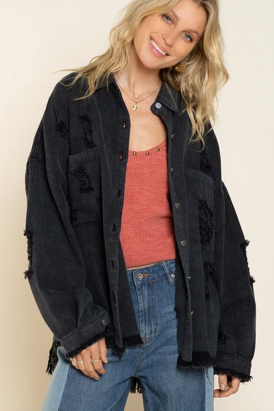 POL Distressed Oversized Jacket