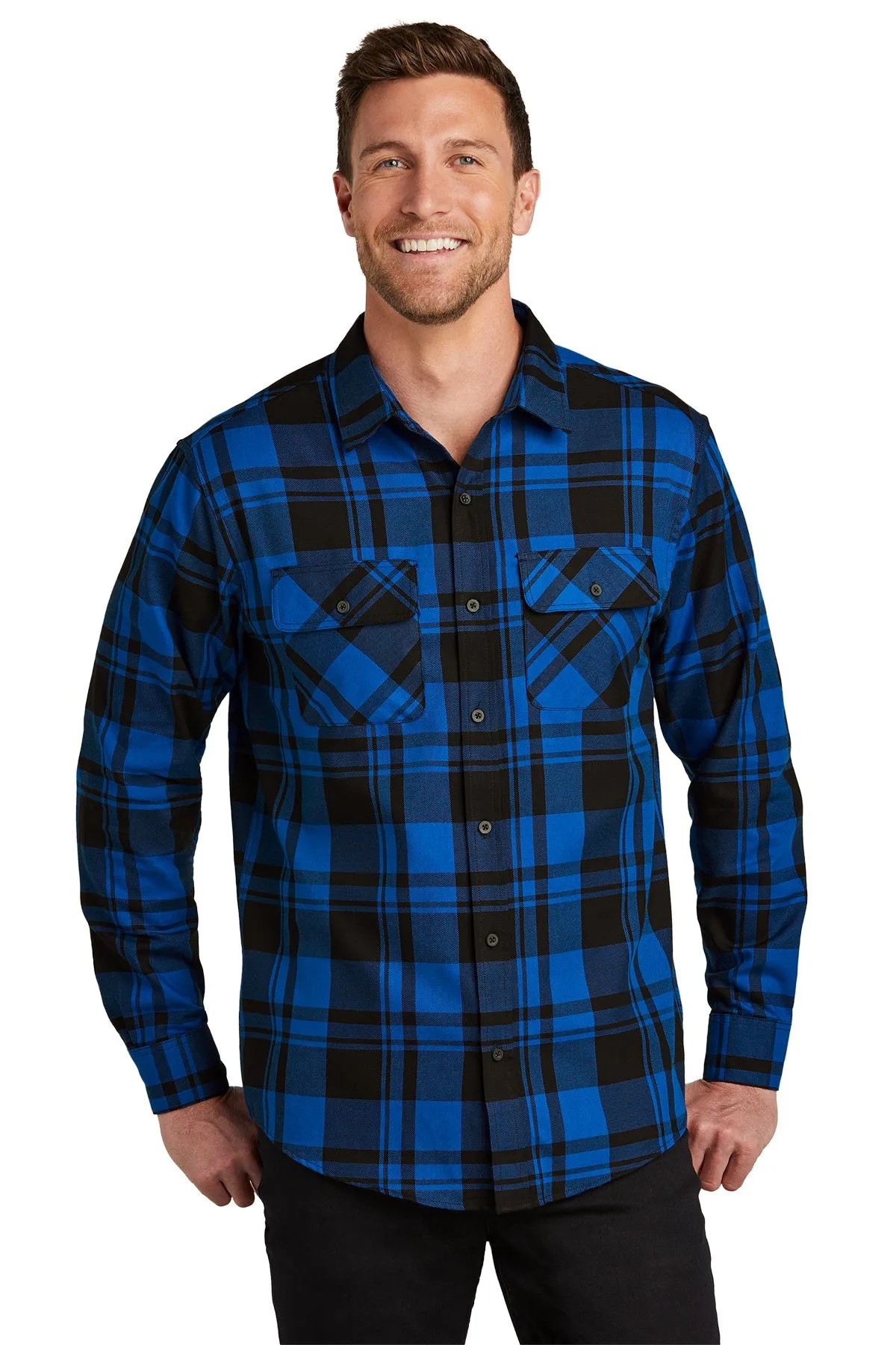 Port Authority Plaid Flannel Customized Shirts, Royal/ Black