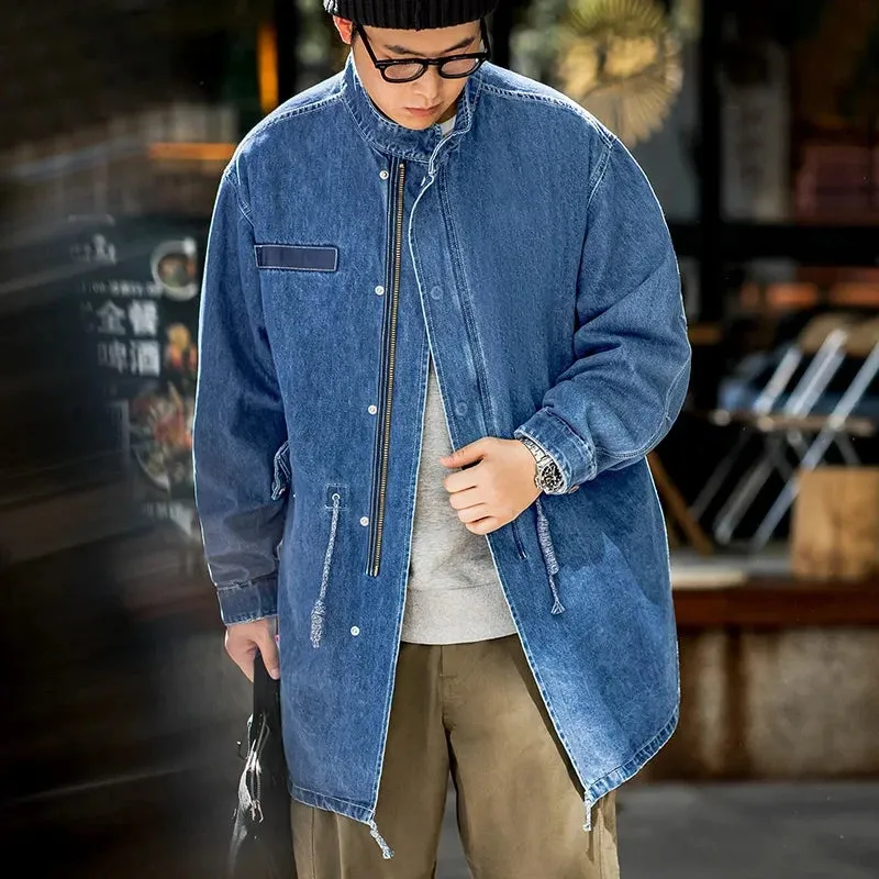 Retro M65 Denim Fishtail Trench Coats Loose Profile Windbreaker Men's Jackets