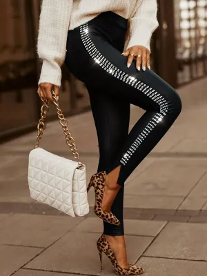 Rhinestone Skinny Leggings Chic Womens Fashion for Spring  Fall