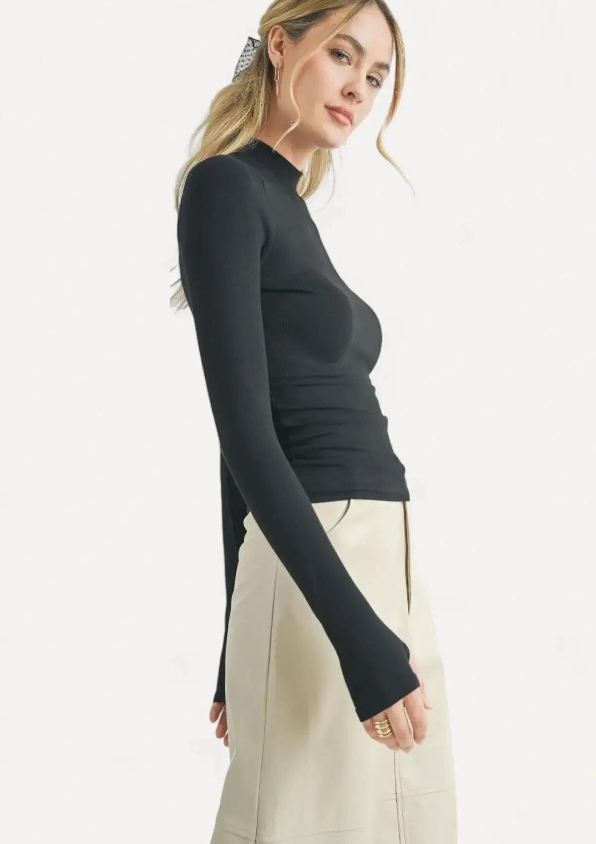 Ronan Mock Neck Knit Top - Black