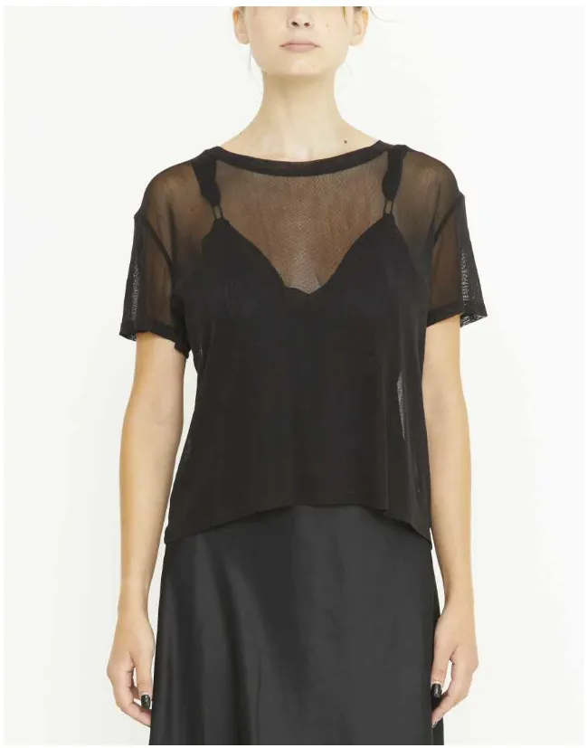 Silk Tulle Boyfriend Top -Black