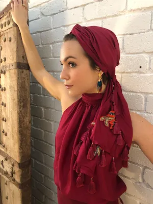 twill silk scarf-ruby red